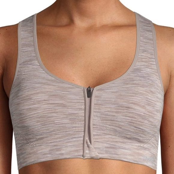 Avia Seamless Zip Front Racerback Sports Bra Beige Heather Women’s Small S NEW - Picture 1 of 8